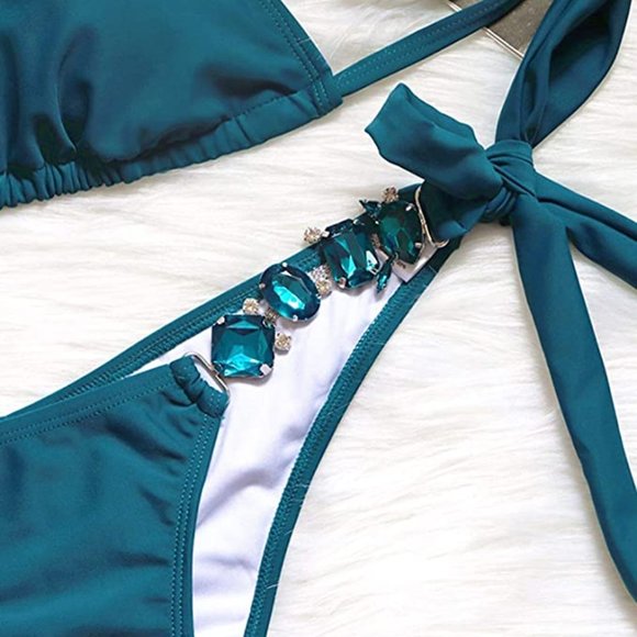 NEW Sparkling Bling Crystal Rhinestone Bikini Swimsuit Beachwear + FREE … - Picture 13 of 16